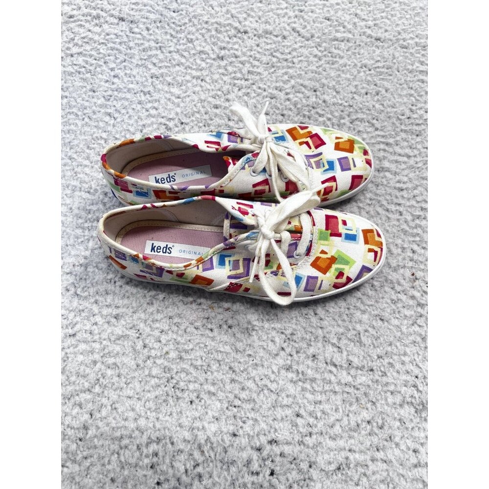 Women's Keds Original White Multicolor Geometric Low Top Shoes Size 5 - Picture 7 of 10